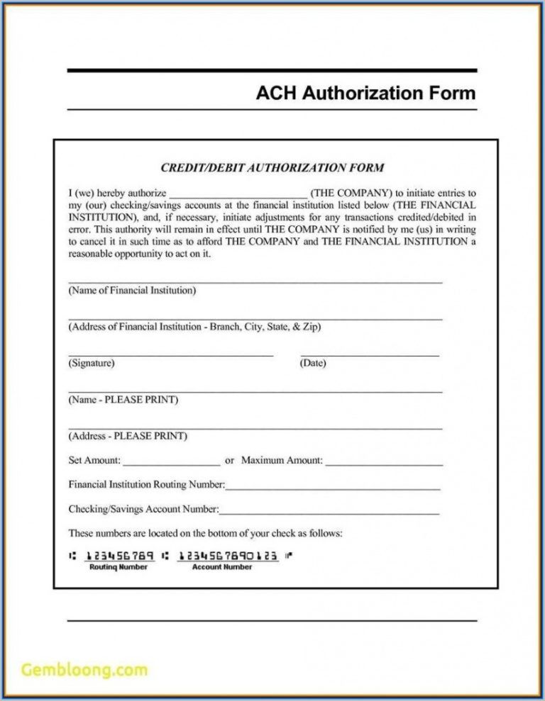 Printable 016 Ach Deposit Authorization Form Template Direct Shocking 
