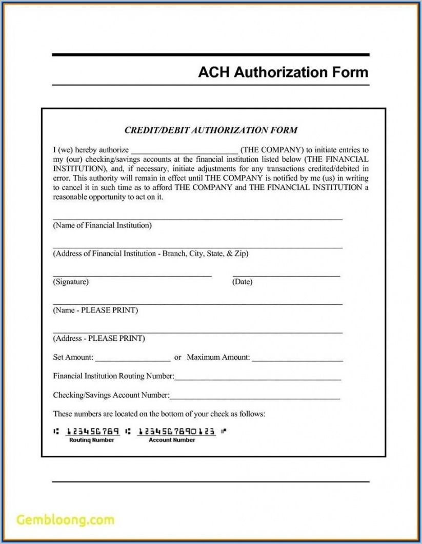Ach Deposit Authorization Form Template