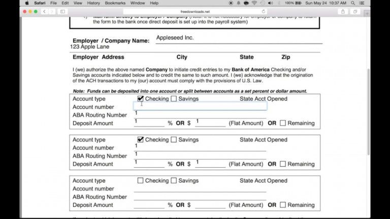 printable 023 direct deposit form template word ideas