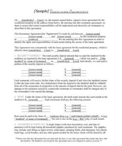 printable 40 free roommate agreement templates &amp;amp; forms word pdf security deposit agreement between roommates sample