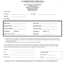 printable direct deposit authorization agreement texas woman&amp;#039;s university authorization agreement for direct deposit