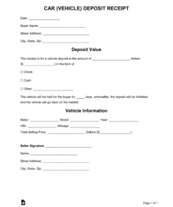 printable free car vehicle purchase deposit receipt template  word vehicle deposit agreement form pdf