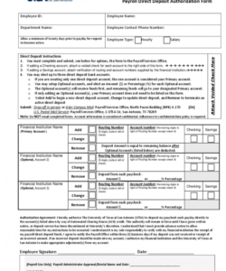 printable payroll direct deposit authorization form  2 free templates direct deposit authorization form template excel