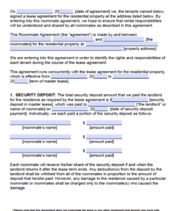 printable pennsylvania roommate agreement template  pdf  word security deposit agreement between roommates doc