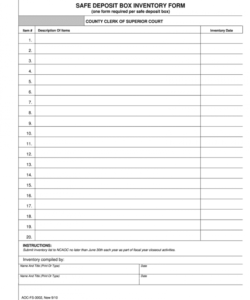 printable safe deposit box inventory sheet  fill online printable safe deposit box inventory template example