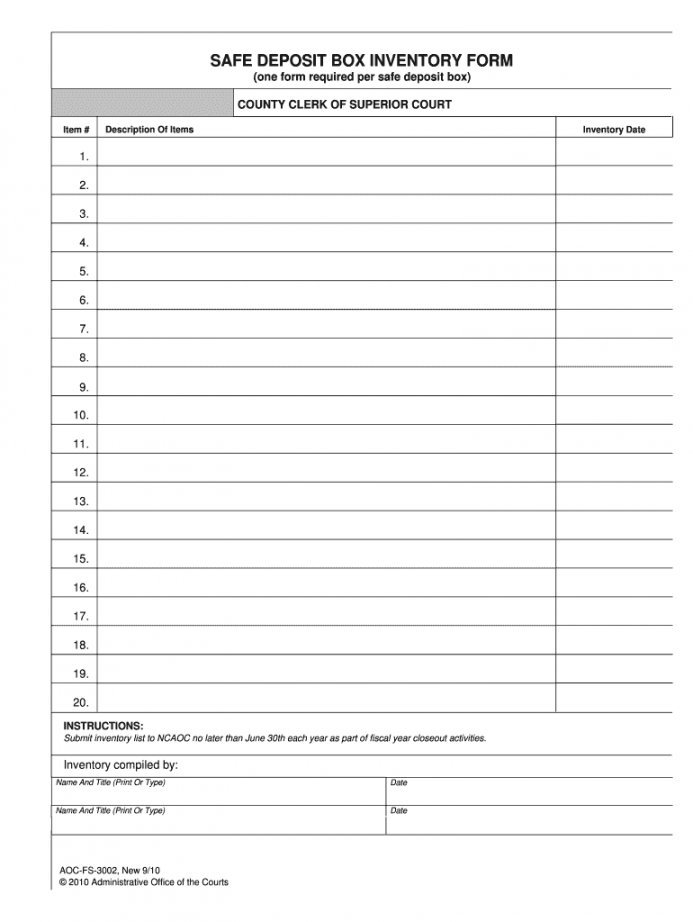 printable safe deposit box inventory sheet  fill online printable safe deposit box inventory template example