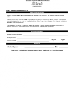 sample direct deposit agreement form authorization agreement for direct deposit word