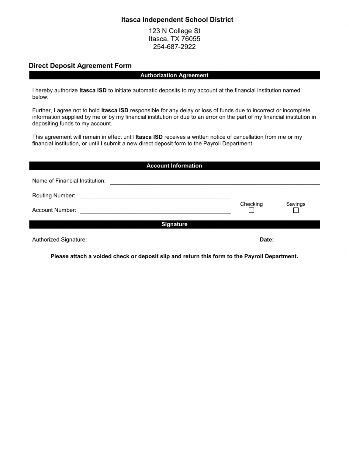 sample direct deposit agreement form authorization agreement for direct deposit word