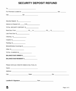 sample rental security deposit refund form return of security deposit form letter sample