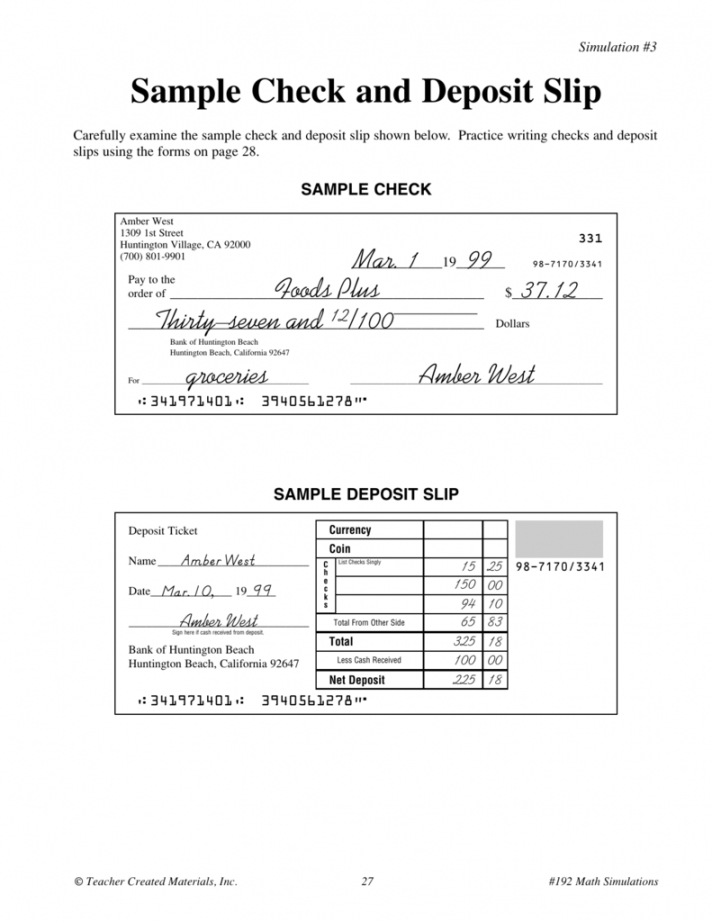 sample sample check and deposit slip checking deposit slip template