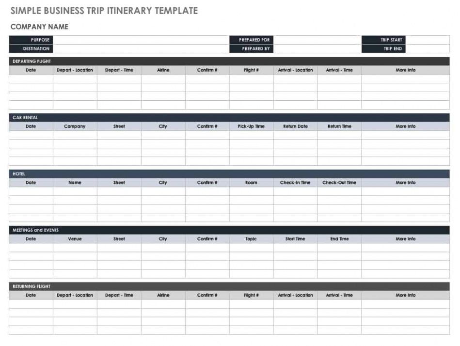 free free itinerary templates  smartsheet business trip travel itinerary template sample