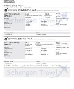 free sample flight reservation or flight itinerary for visa travel itinerary template for visa application excel