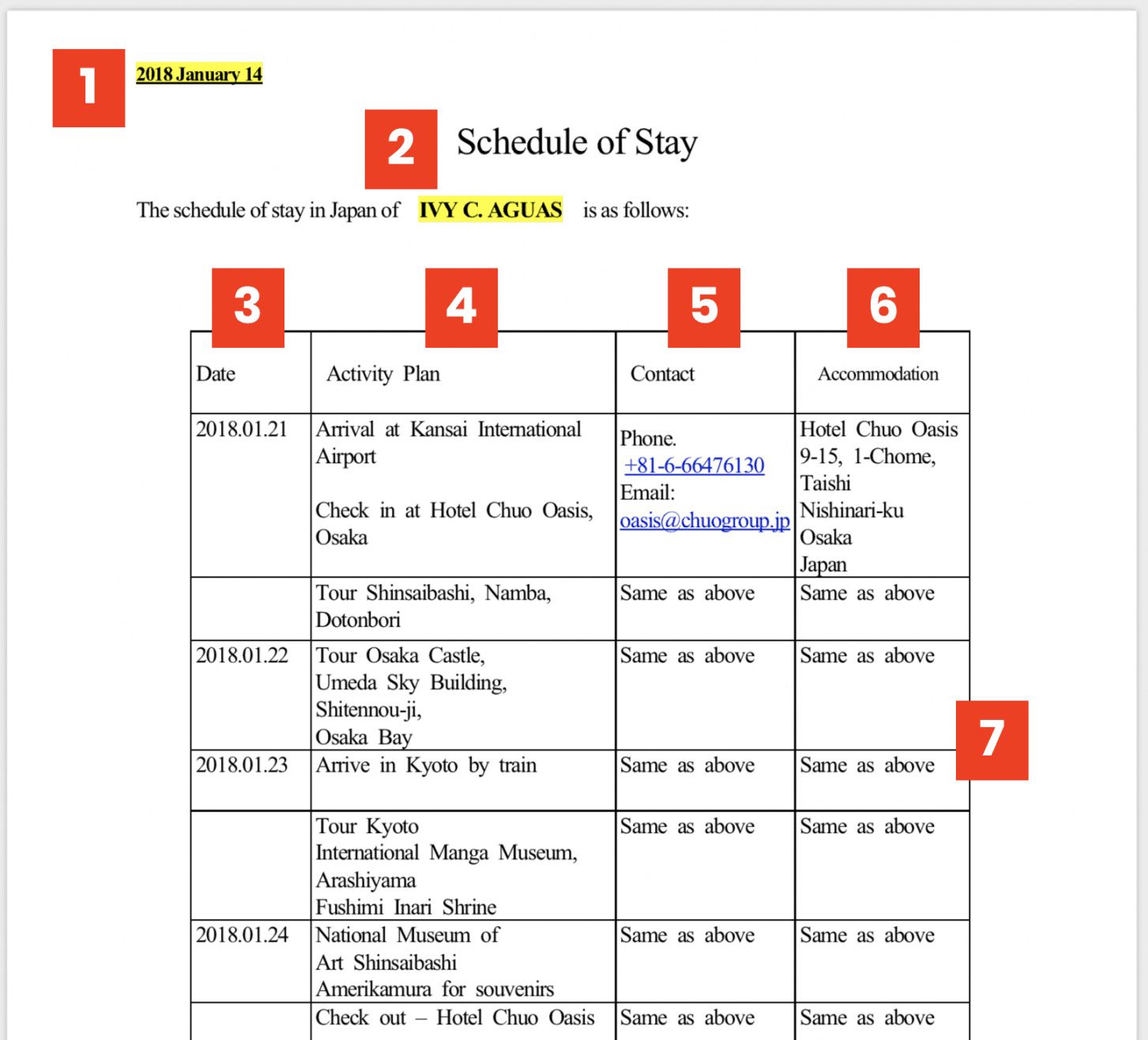 Travel Itinerary Sample Japan