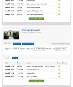 sample itineraries for college trips  go see campus college tour itinerary template excel