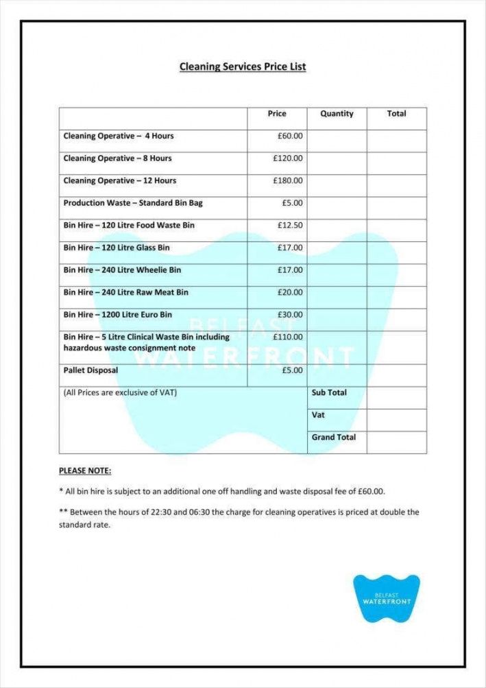 8 cleaning price list templates  free word pdf excel cleaning business budget template excel