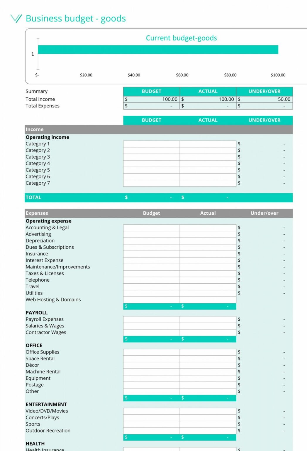 business monthly expenses template