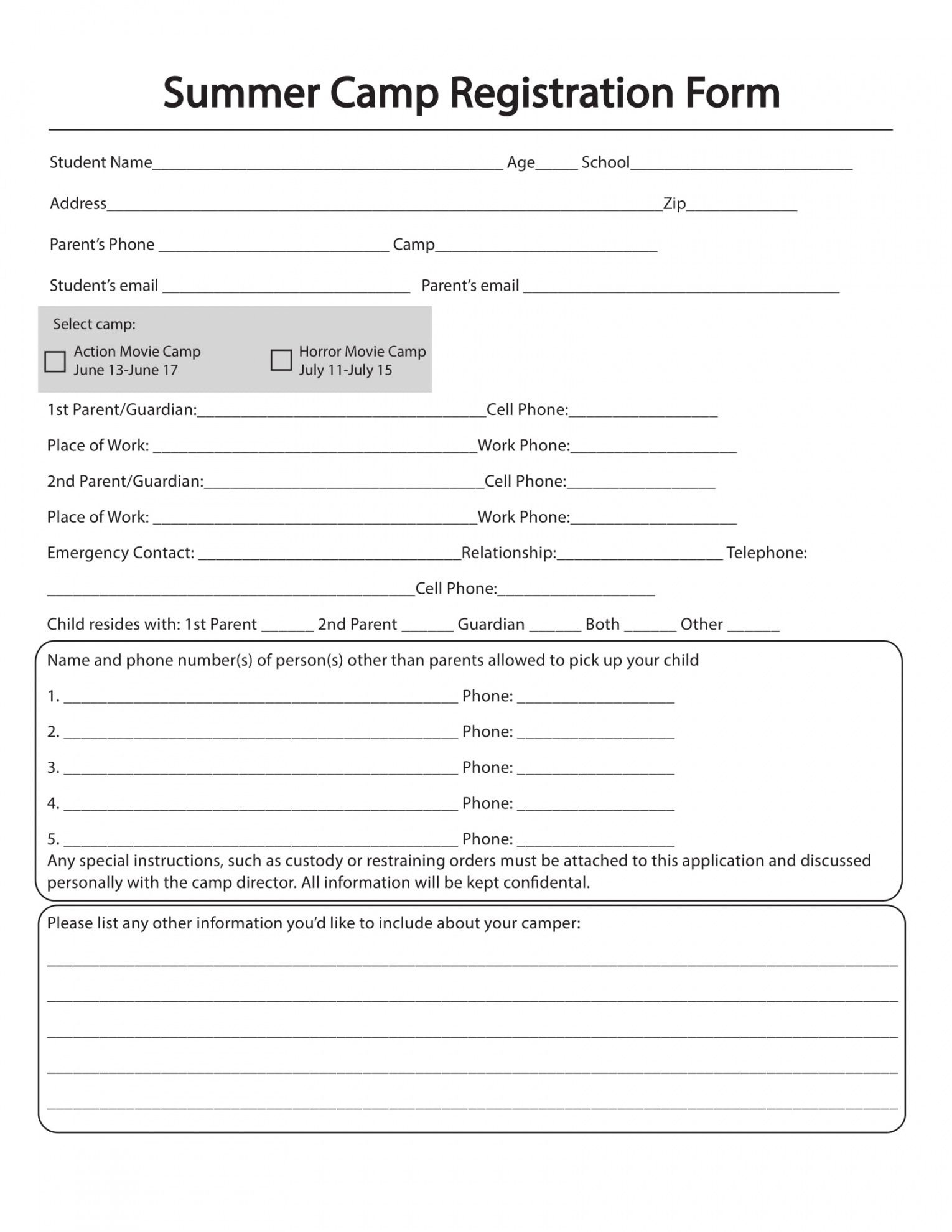 Free 11 Printable Summer Camp Registration Forms In Pdf Youth Camp