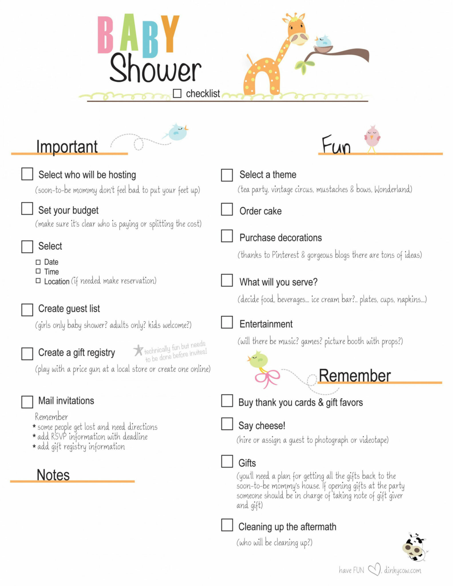Baby Shower Food List Template
