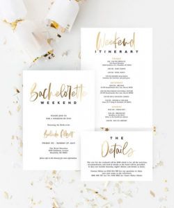 free bachelorette party invitation itinerary and details card template gold  simple minimal diy editable with templett instant download t004 bridal shower itinerary template excel