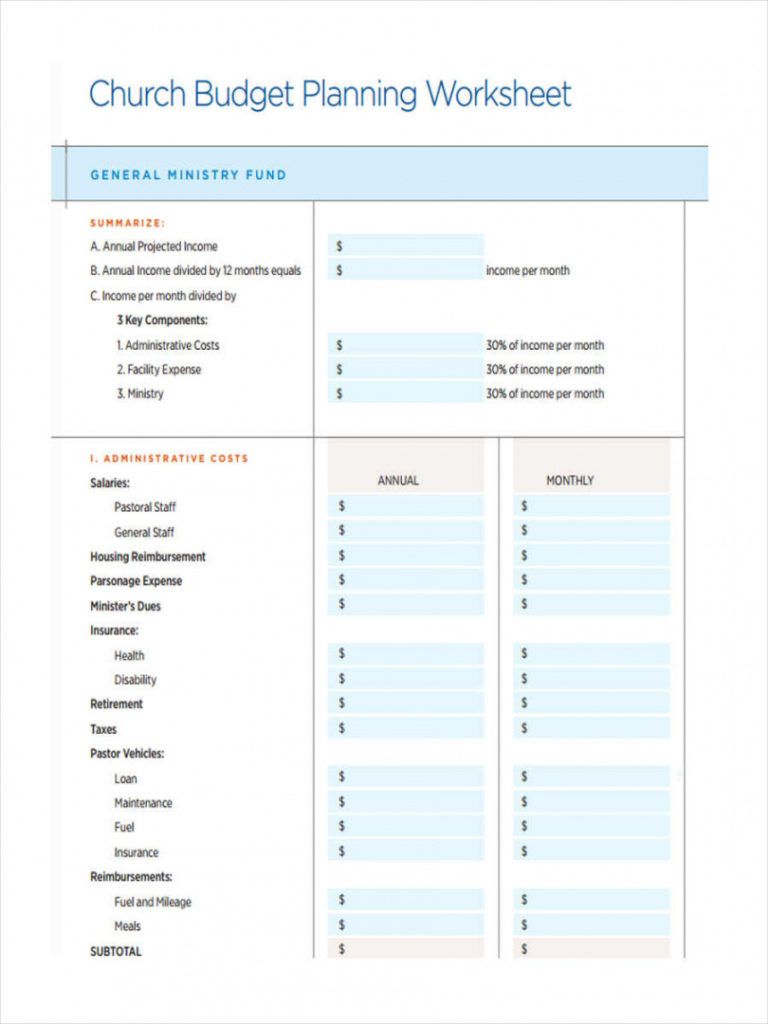 excel personal church budget spreadsheets