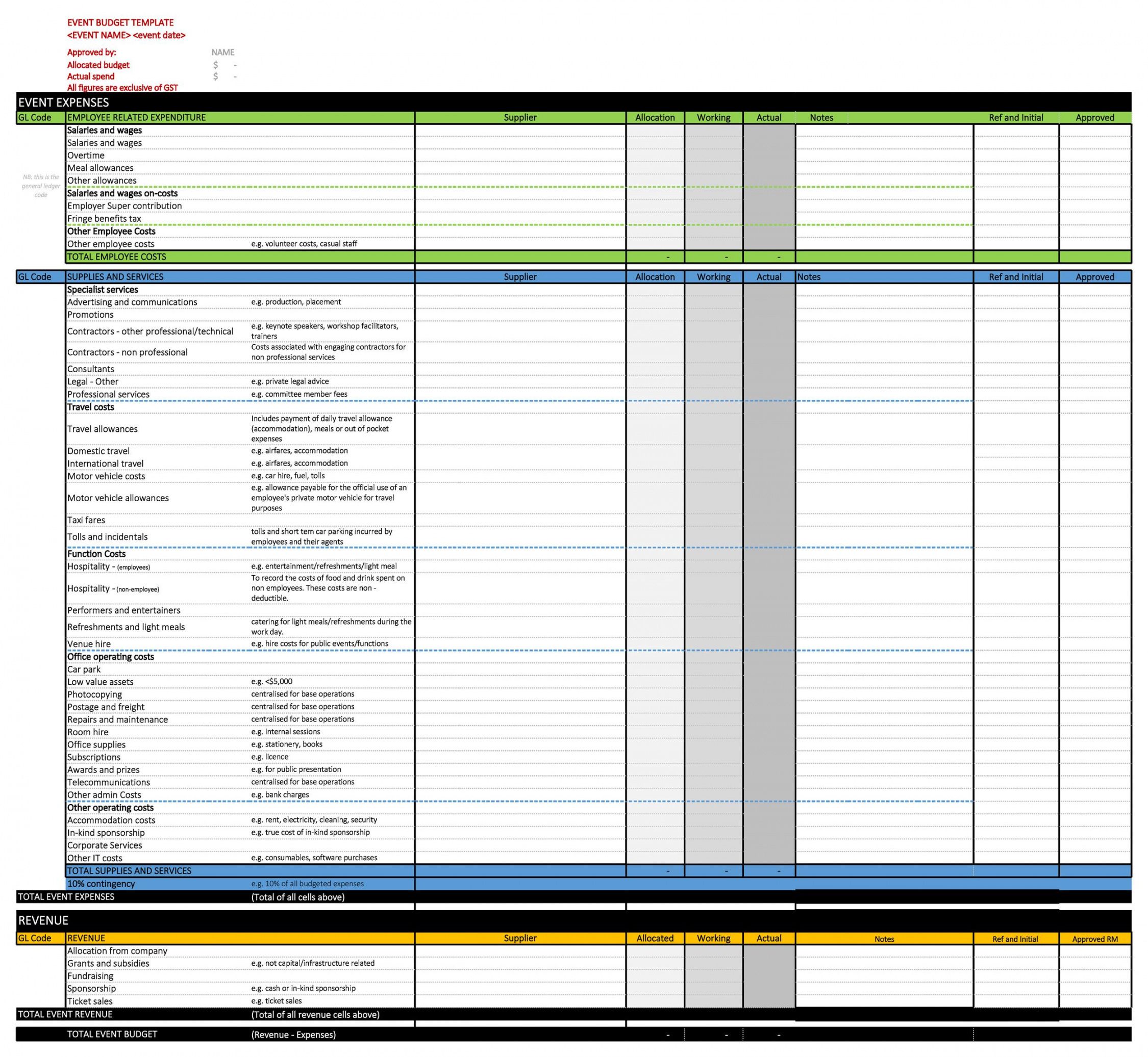 party planning budget template excel