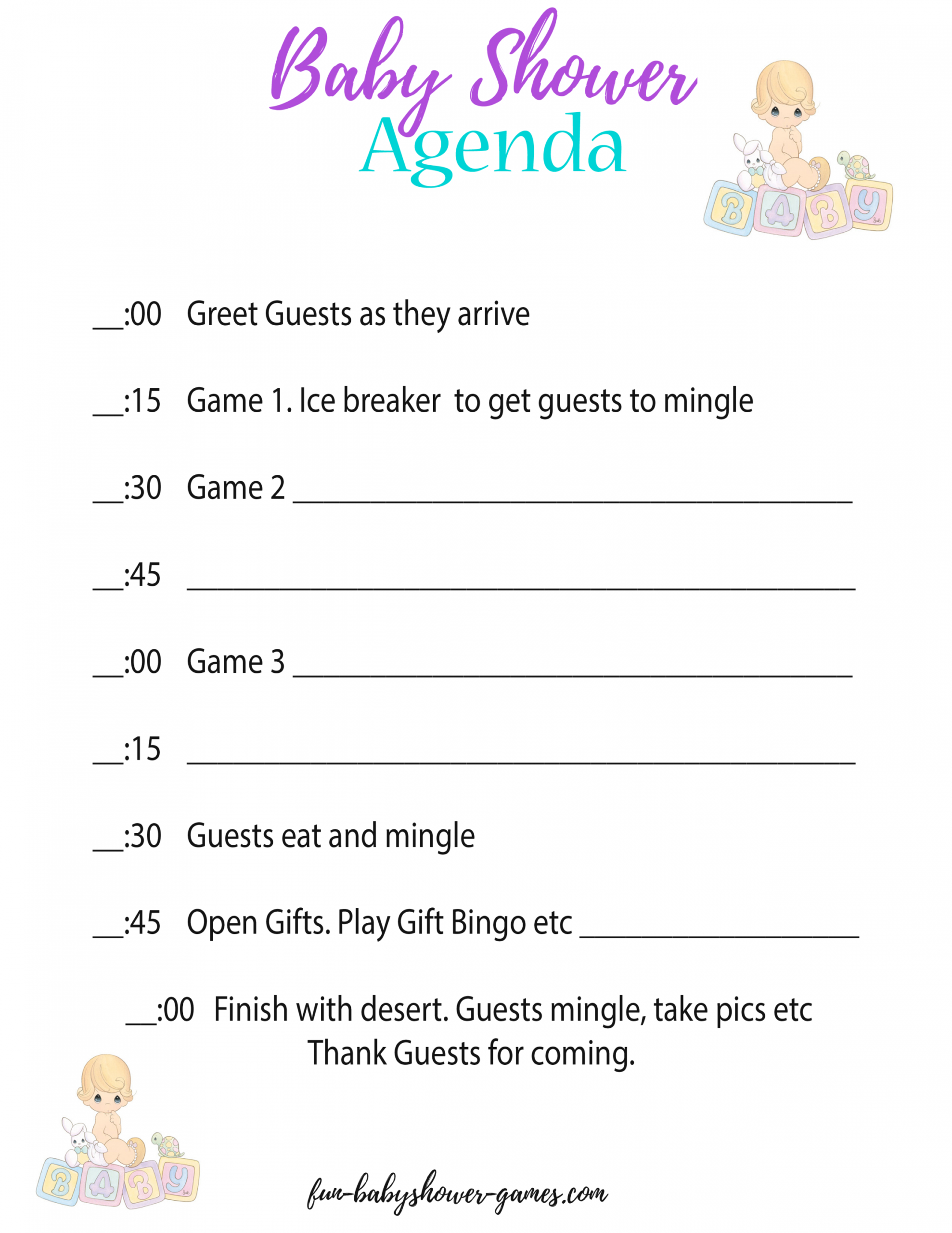 printable baby shower agenda a hostess secret weapon baby shower itinerary template example