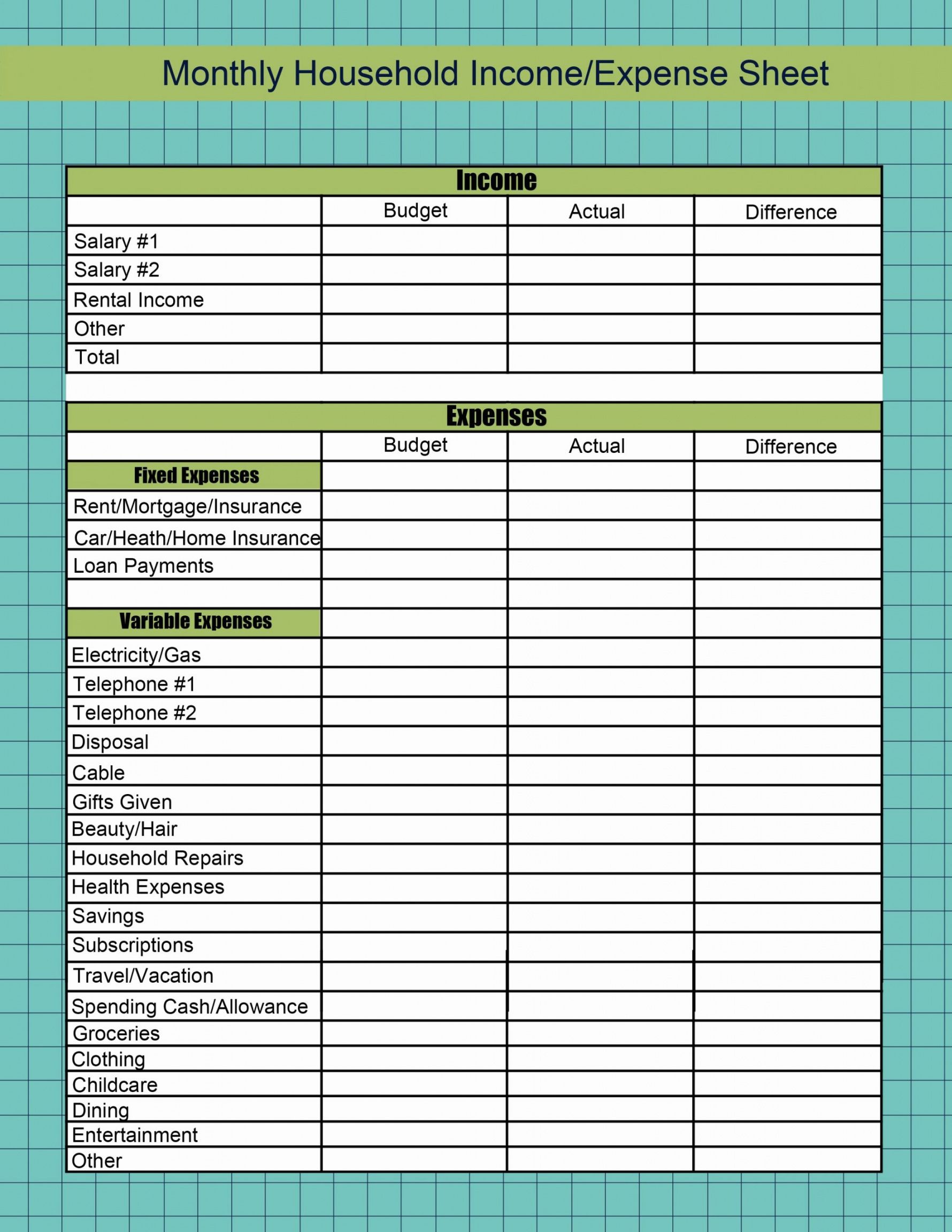 printable income and expenses spreadsheet small business for self self direction budget template sample