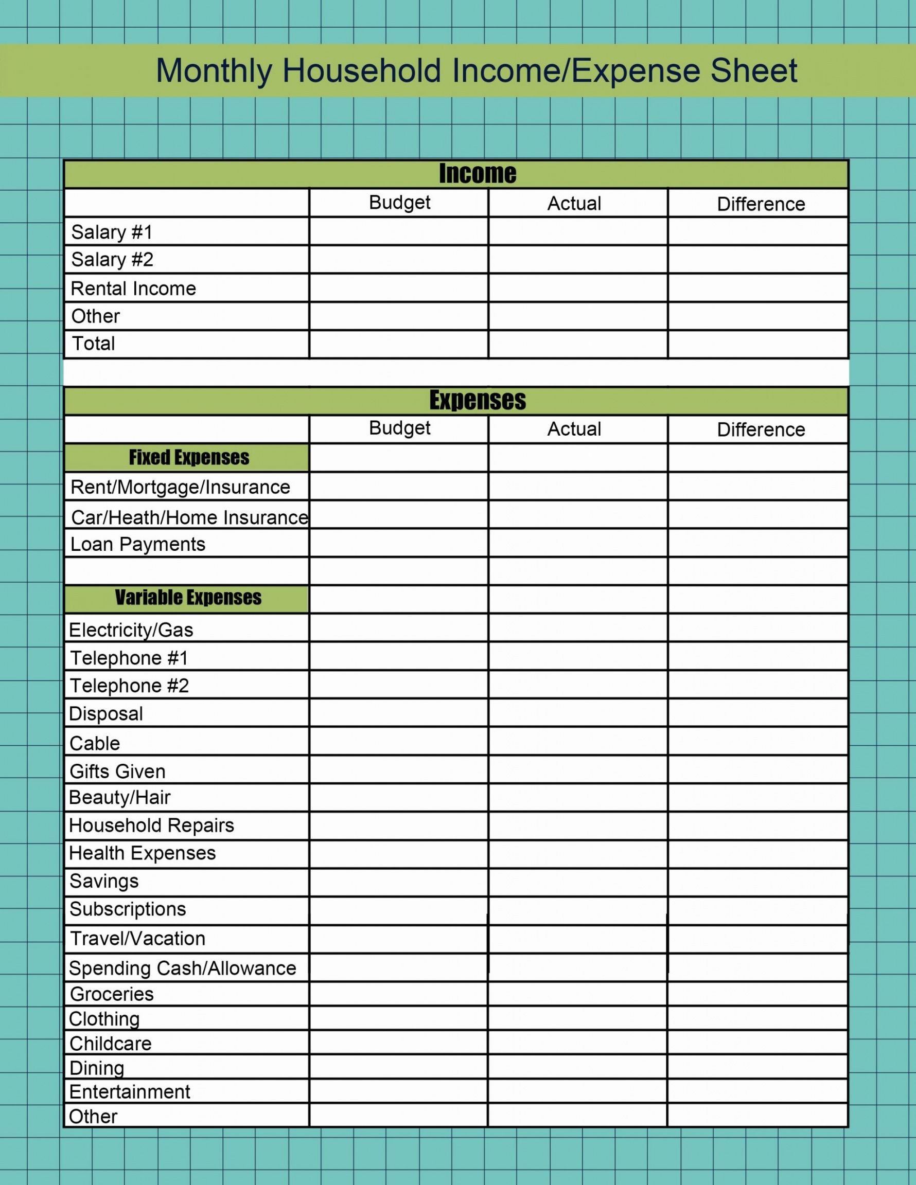 monthly income and expenses template google sheets