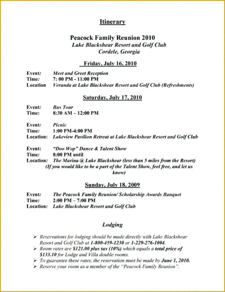 Sample Family Reunion Event Schedule Template Meeting Minutes Family