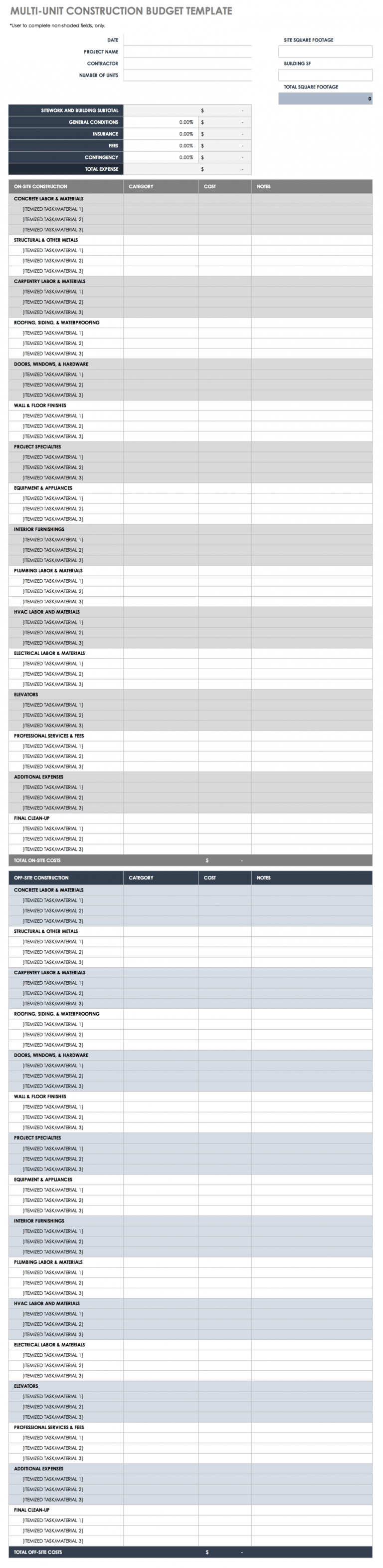 Sample Free Construction Budget Templates Smartsheet Construction Loan ...