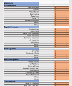 monthly living expense tracking spreadsheet