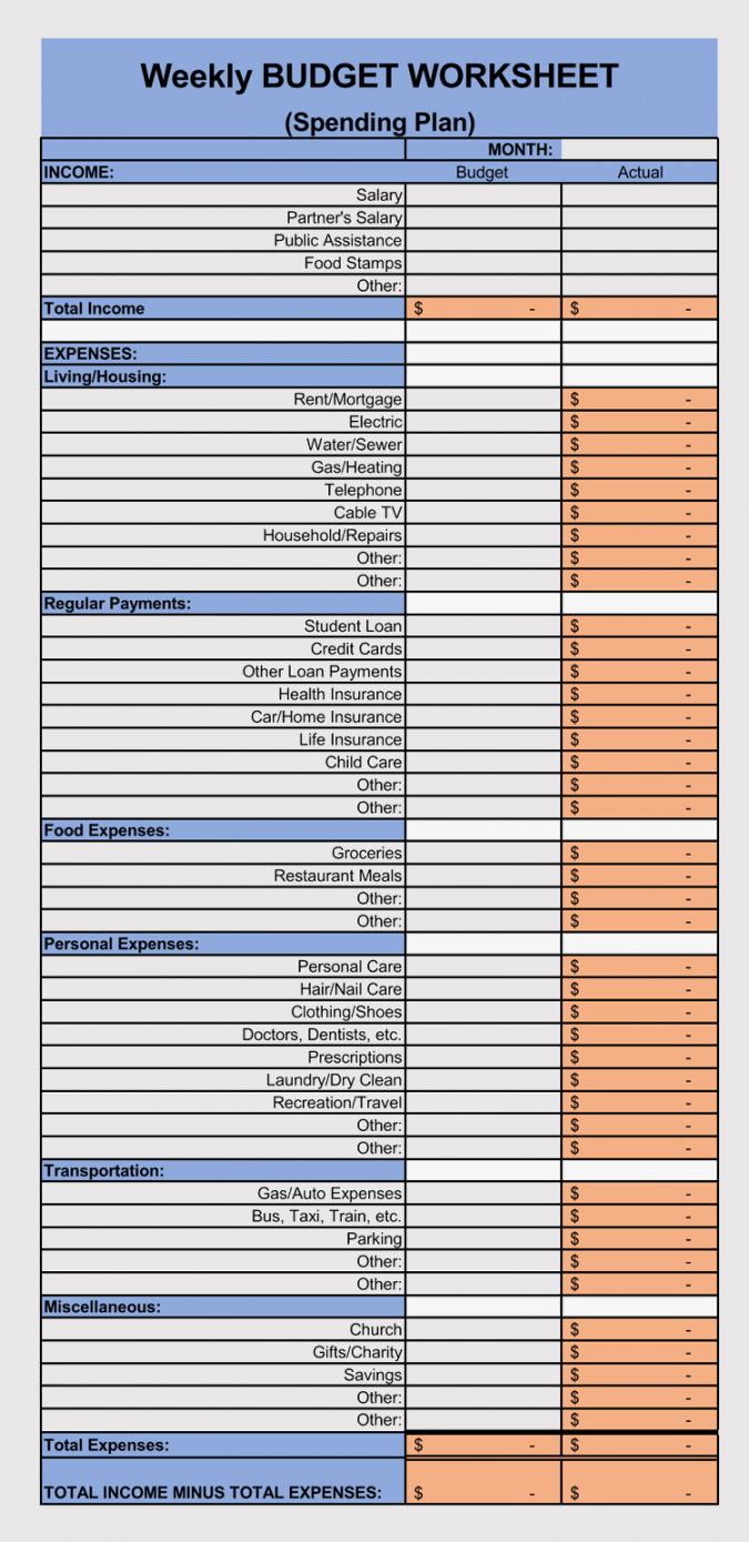 Budget Tracking Sheet Printable Free