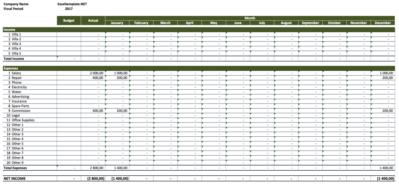 free income expense spreadsheet