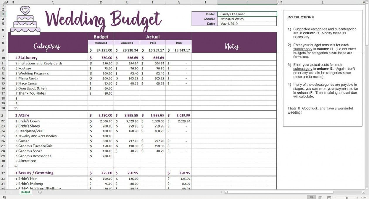 wedding budget planner template excel