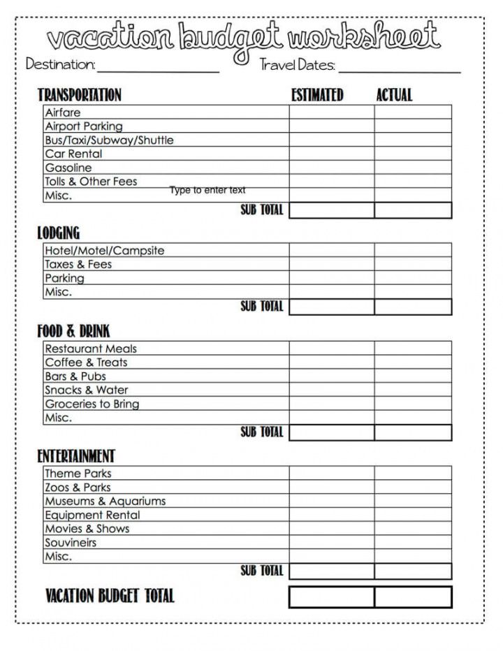 Vacation Budget Planner Template