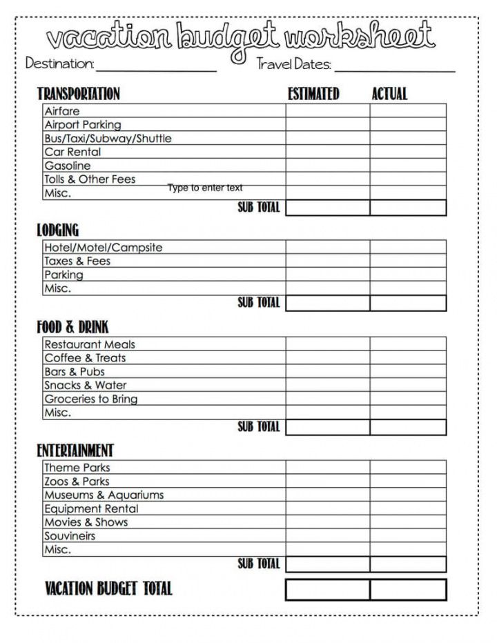 travel budget planning template