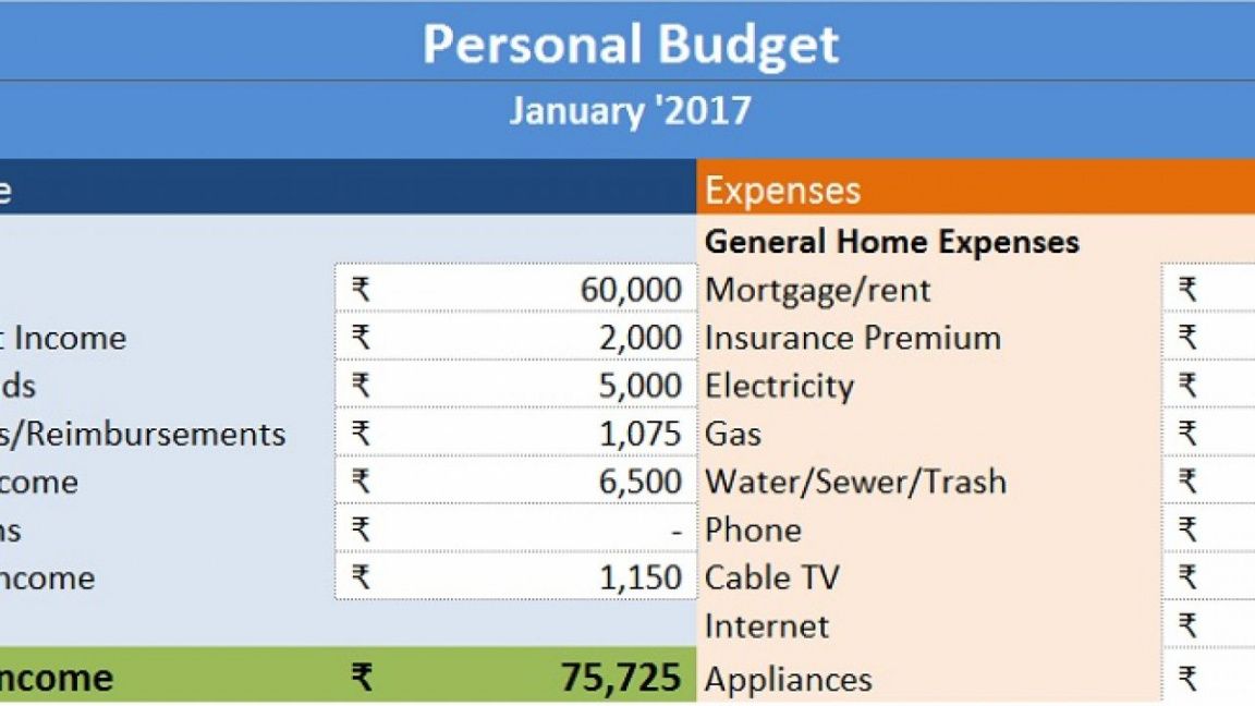 printable download personal budget excel template  exceldatapro personal home budget template sample
