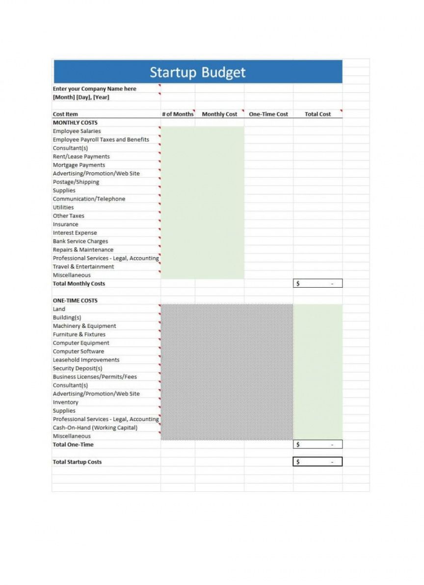 printable free business startup readsheet template start up budget pdf startup company budget template word