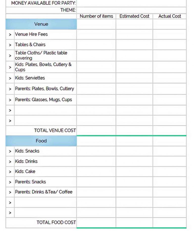 Printable Party Budget Template Will Work Template Business ...