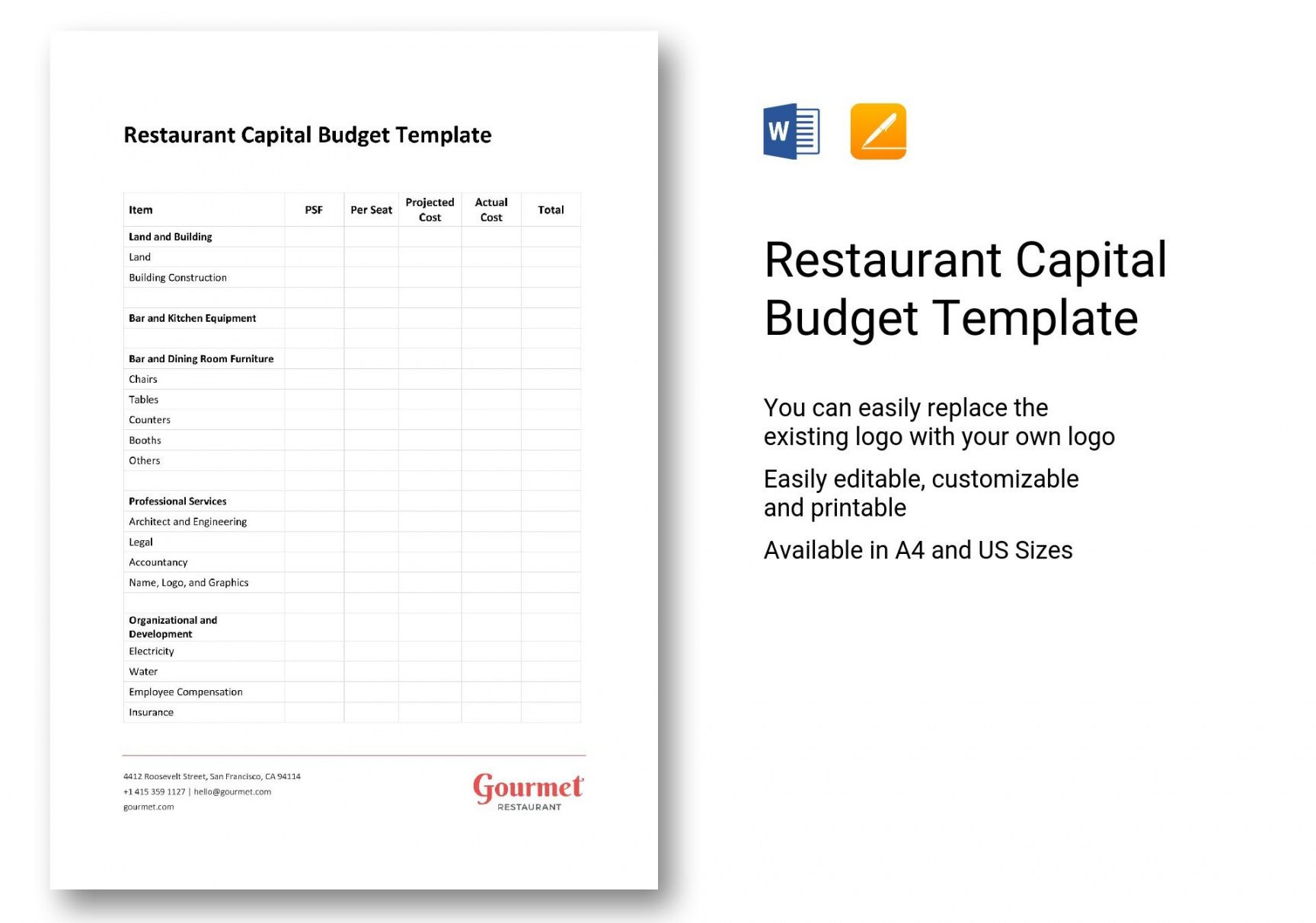 printable restaurant capital budget template in word apple pages restaurant construction budget template sample