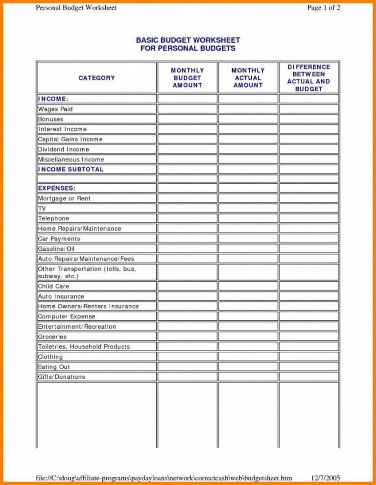 simple household budget template printable