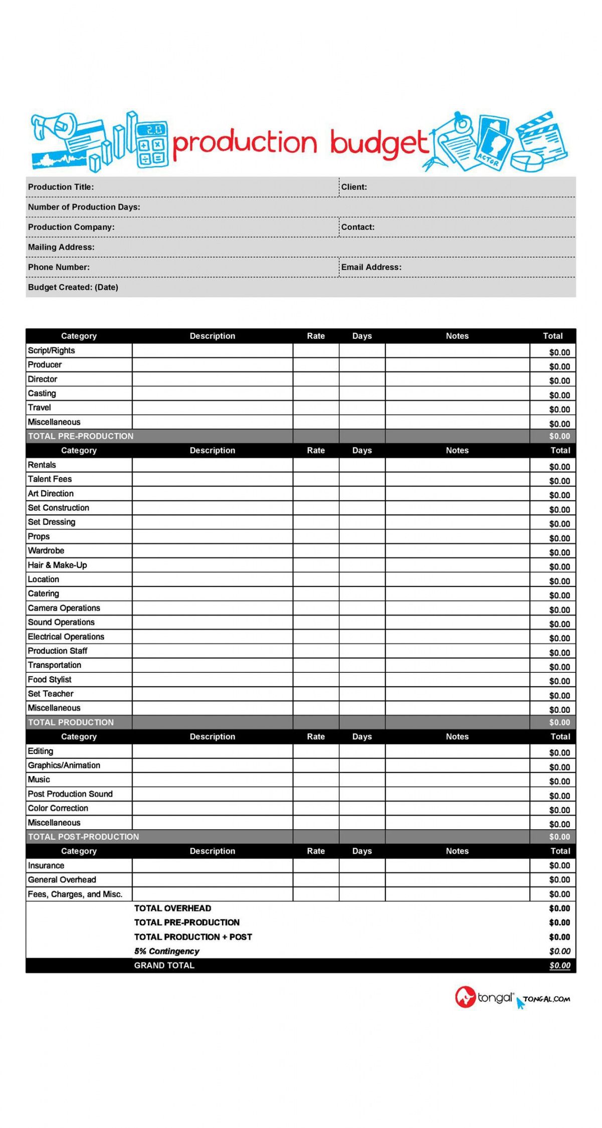 Printable Video Production Budget Template ~ Addictionary Music Video