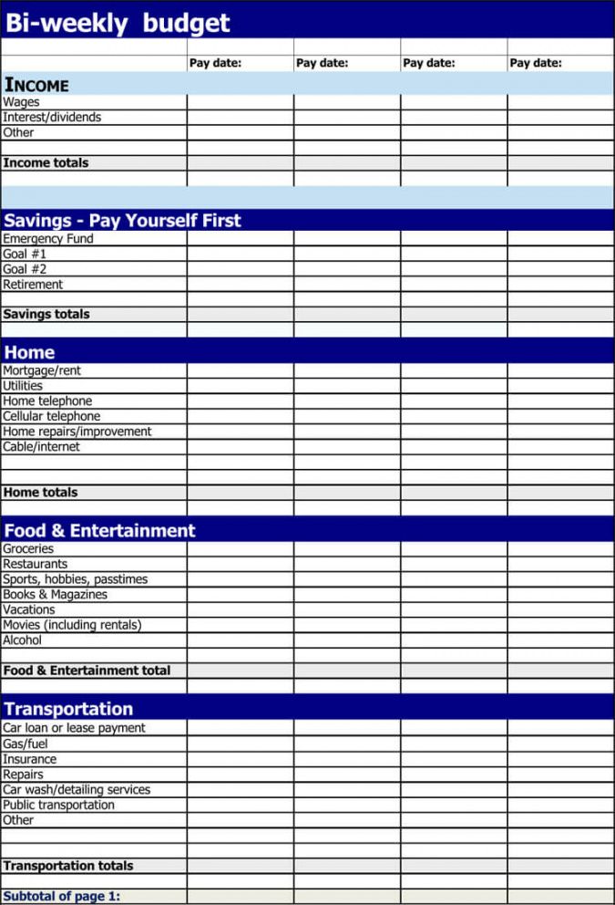 budget plan template weekly and biweekly