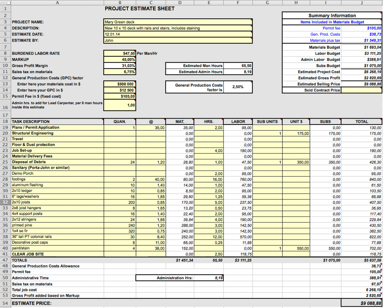 4 best design construction cost estimation methods  fohlio interior design budget template example