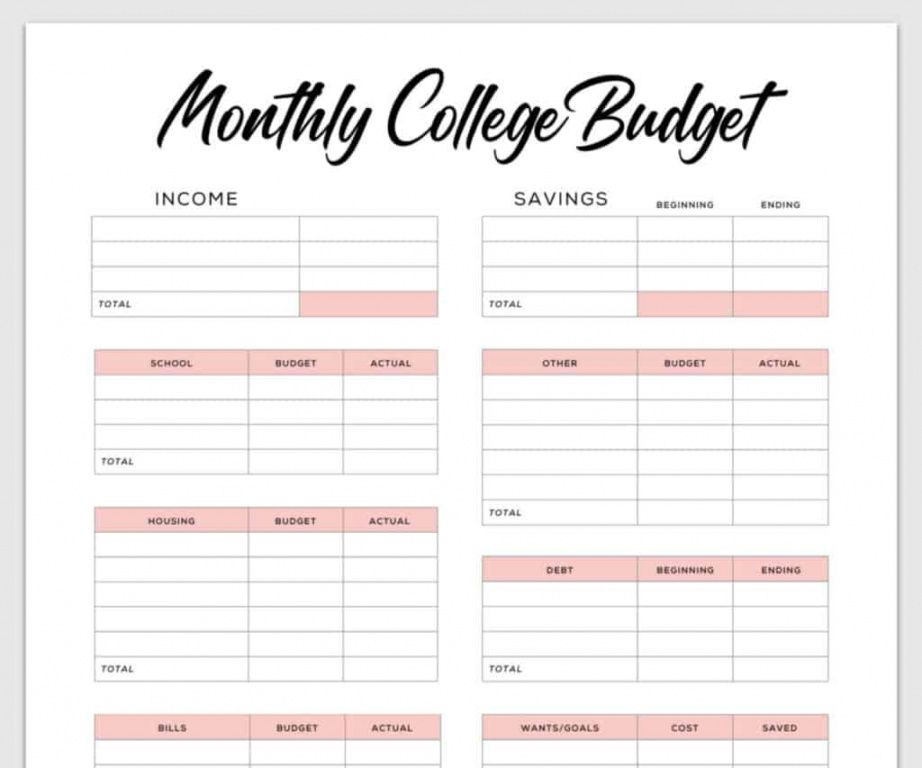 8 free printable budget templates to plan your spending budget for college students template word