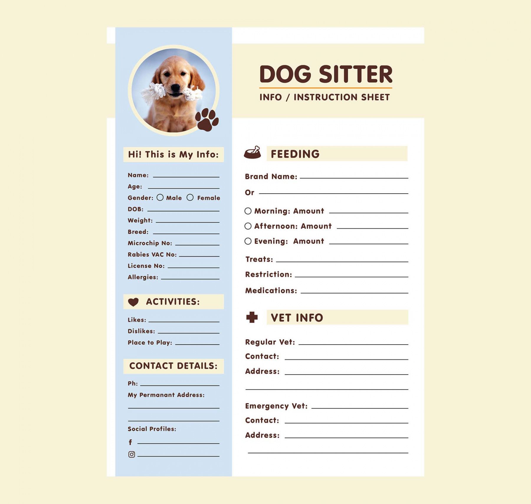 a4 dog sitter information sheet template ai dog sitting flyer template doc