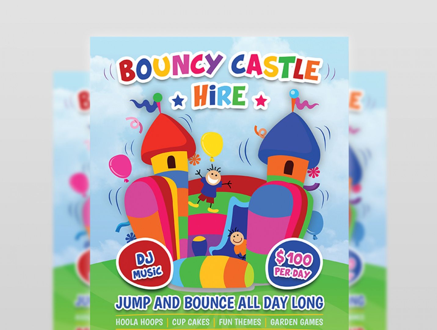 bouncy castle hire flyer template by owpictures on dribbble bounce house flyer template doc