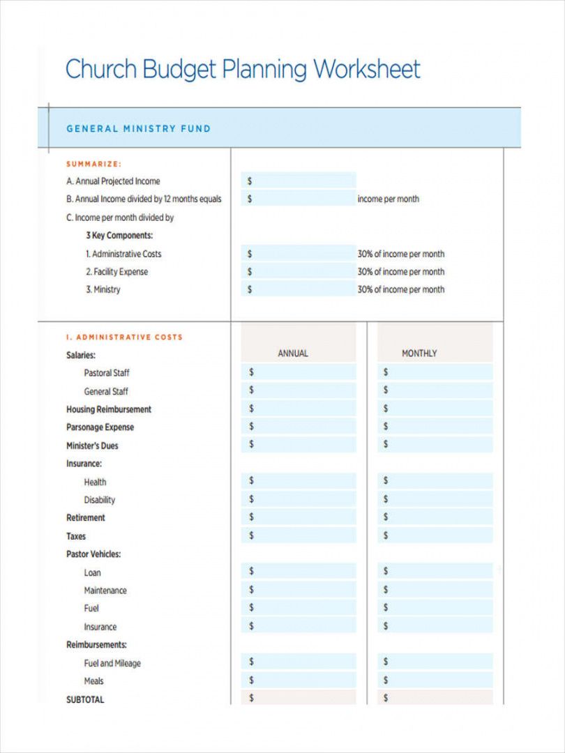 Editable Free 6 Church Budget Forms In Pdf Excel Youth Ministry Budget