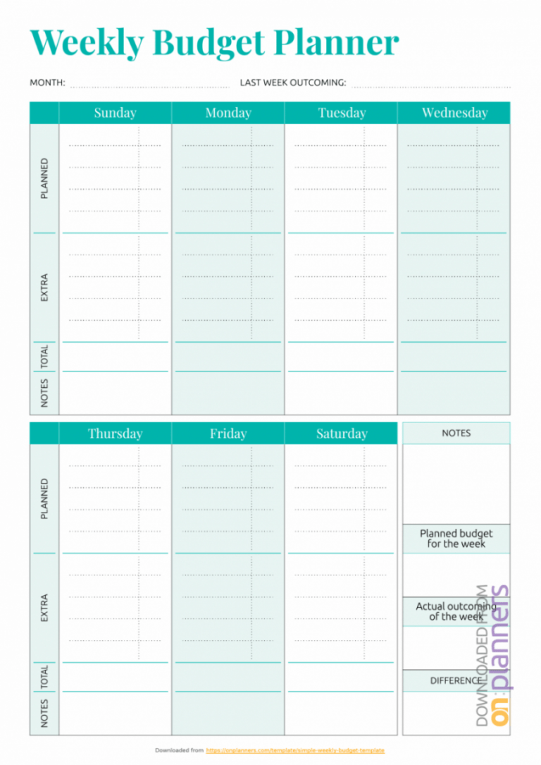 budget calendar printable