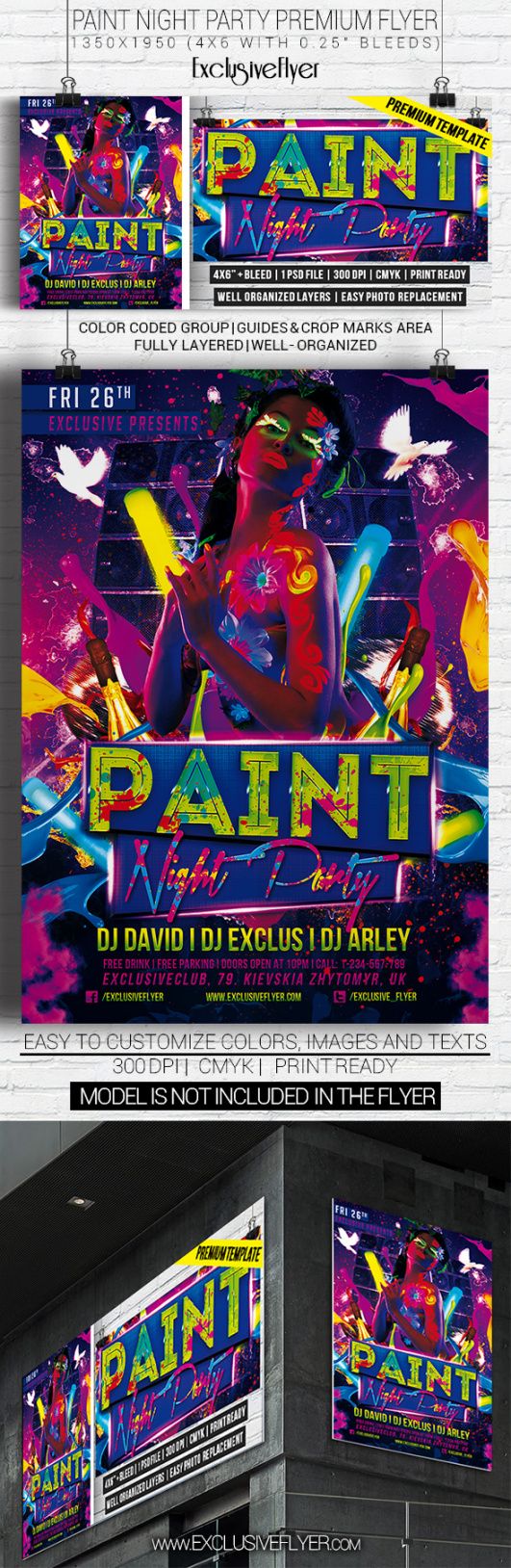 free paint night party  premium flyer template on behance paint night flyer template doc